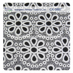 China White Embroidered  Lace Fabric , Polyester repeated Floral Bud Silk Fabrics Garment supplier