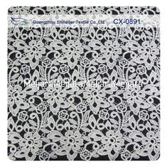 China Ivory Reapted Floral Embroidered Lingerie Lace Fabric , Eco Friendly Dyeing supplier