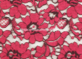 China Red Brushed Elastic Lace Fabric Eco Friendly 135cm Width OEM / OMD CY-LQ0001 supplier