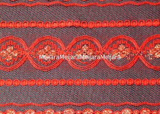 China Eco-Friendly Metallic Lace Fabric Red , Elastic Lace Material CY-LW0208 supplier