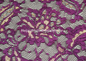 China Fashion Metallic Purple Stretch Lace Fabric Watersoluble OEM / ODM CY-LW0219 supplier
