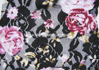 China Flower Black / White Digital Printed Stretchy Lace Fabric Or Wedding Dresses supplier