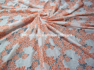 China Floral Yellow / Orange Polyester Lace Fabric Cotton Two Tone Burnout Lace supplier