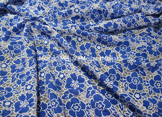 China Knitted Cotton Polyester Lace Fabric Blue with Burnout Flower Lace(CY-DK0019) supplier