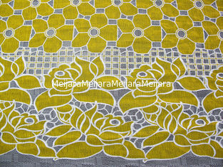 China Cotton Yellow Polyester Lace Fabric Floral with Eco-friendly Dyeing(CY-DK0032) supplier