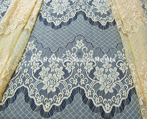 China Decorative Eyelash Nylon Lace Fabric Scalloped Yellow Polyamide for Night Dress(CY-DN0005) supplier