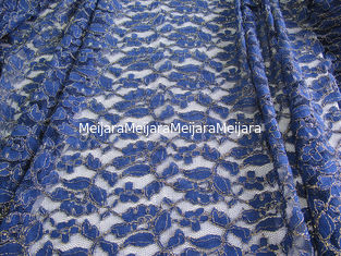 China Royal Blue Cotton Nylon Gold Metallic Crochet Lace Fabric By The Yard supplier