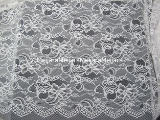 China White Nylon Swiss Lace Fabric Floral Knitted With Border Lace and Scallop Edge supplier