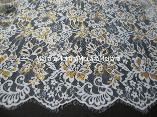 China Golden Metallic Nylon Eyelash Lace Trimming For Dresses Fashion 140CM Width supplier