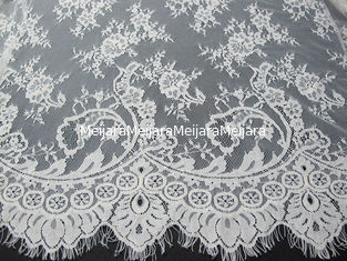 China Soft Nylon Cotton Eyelash Lace Trim , Wedding Dress White Lace Fabric supplier