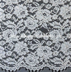 China Edge Nylon Viscose Cord Lace Fabric , Black Floral Scalloped Lace Fabric supplier