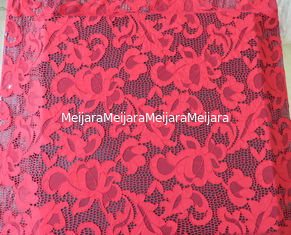 China Fashion Red Elastic Guipure Embroidery Lace Fabric For Wedding Dresses supplier