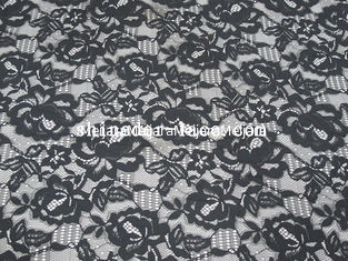 China Black Cotton Nylon Lace Fabric Soft Handfeel Unique Flower Design SYD-0177 supplier