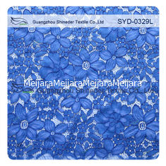China Blue Corded Lace Fabric For Wedding Dresses / High Fashion Lace Fabrics supplier