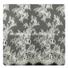 China Ivory Eyelash Chantilly Lace Trim , Bridal Cream Cord Lace Fabric supplier