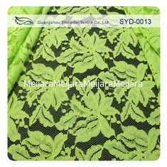 China Green And Black Cotton Nylon Cord Lace Fabric For Lady Garment , Leaf Pattern supplier