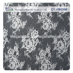 China Custom Elastic Bridal Eyelash Lace Trim , White Bridal Lace Fabric supplier