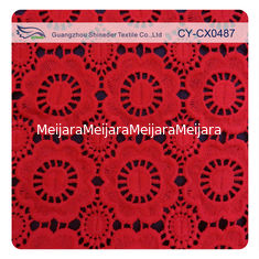 China Red Stretch Floral Embroidered Lace Fabric For Women Dress and Top supplier