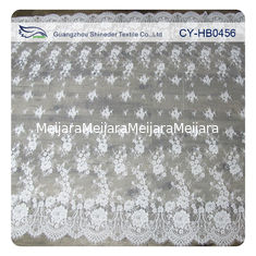 China Ivory Nylon Floral Chantilly Embroideried Lace Fabric Custom Printed supplier