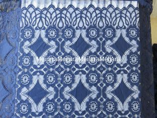 China Beautiful Deep Blue Geometric Cotton Nylon Stretch Lace Fabric / Lace Curtain Fabric supplier
