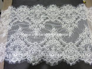 China Beautiful 44cm Short Cord Eyelash Lace Trim / Embroidered Lace Fabric supplier