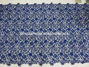 China Royal Blue Cord Floral Embroidered Lace Fabric Handwork For Woman Dress supplier
