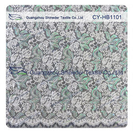 Green Double Color Matalic Embroidered Lace Fabric / Dressmaking Fabric supplier