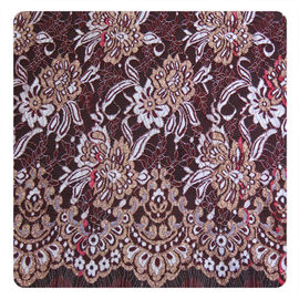 Red Chantilly Silver Nylon Lace Fabric ,  Eyelash Lace Trim For Womens Dress supplier
