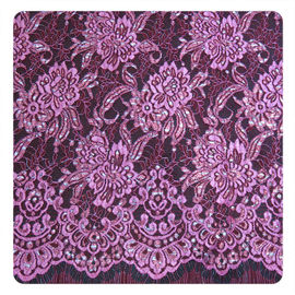 Red Chantilly Silver Nylon Lace Fabric ,  Eyelash Lace Trim For Womens Dress supplier