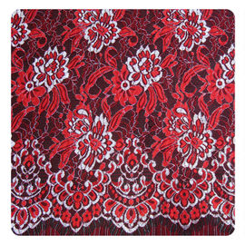 Red Chantilly Silver Nylon Lace Fabric ,  Eyelash Lace Trim For Womens Dress supplier