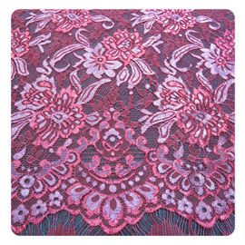 Red Chantilly Silver Nylon Lace Fabric ,  Eyelash Lace Trim For Womens Dress supplier