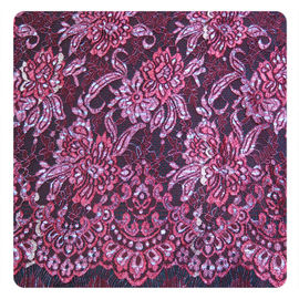 Red Chantilly Silver Nylon Lace Fabric ,  Eyelash Lace Trim For Womens Dress supplier