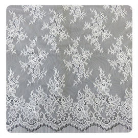 100% Nylon Ivory Floral Scalloped Edged Chantilly Lace Wedding Dress Customized supplier