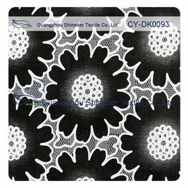 Fashion Big Black Floral Cotton Lace Fabric , 50% Cotton 50% Polyester supplier