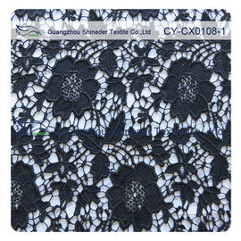 White / Black Color Nylon Cotton Floral Dress Fabric , Embroidered Lace supplier