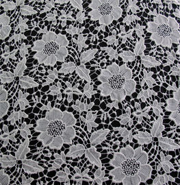 White / Black Color Nylon Cotton Floral Dress Fabric , Embroidered Lace supplier