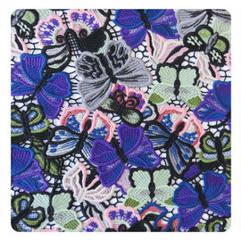 Customed Embroidered Lace Fabric , Cotton Floral Textiles Fashion Dress supplier