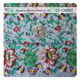 Eco - friendly Cotton  Lace Fabric Floral Embroidered With 120cm Width supplier