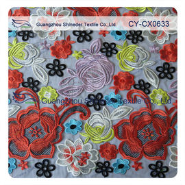 Cotton Floral Embroidered Lace Fabric , Muti - Color Allover Fashion supplier