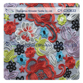 Cotton Floral Embroidered Lace Fabric , Muti - Color Allover Fashion supplier