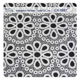 White Embroidered  Lace Fabric , Polyester repeated Floral Bud Silk Fabrics Garment supplier