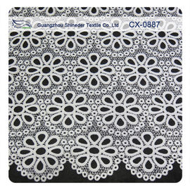 White Embroidered  Lace Fabric , Polyester repeated Floral Bud Silk Fabrics Garment supplier