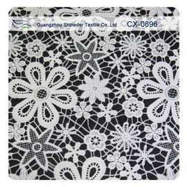 Garment Crochet Embroidered Lace Fabric , Eco - Friendly Dyeing supplier
