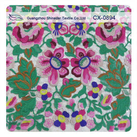Colorful Floral Embroidered Crochet Lace Fabric For Fashion Garment supplier