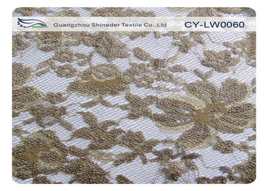 Water Soluble Gold Metallic Embroidered Lace Fabric For Wedding Dresses supplier