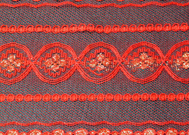 Eco-Friendly Metallic Lace Fabric Red , Elastic Lace Material CY-LW0208 supplier