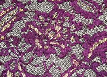 Fashion Metallic Purple Stretch Lace Fabric Watersoluble OEM / ODM CY-LW0219 supplier