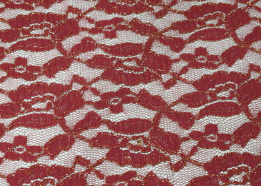 Stretchable Red Metallic Lace Fabric For Wedding Dress CY-LW0791 SGS supplier