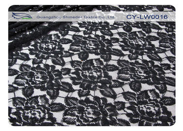 Black Flower Cotton Nylon Lace Fabric , 65% Nylon + 35% Cotton CY-LW0016 supplier