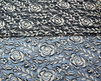 Cotton Spandex Polyester Stretchy Lace Fabric With Mesh Knitted Flower Lace supplier